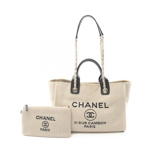 Chanel Deauville Small Tote Bag Canvas Leather