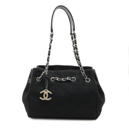 Chanel Chevron Canvas Leather Tote Bag