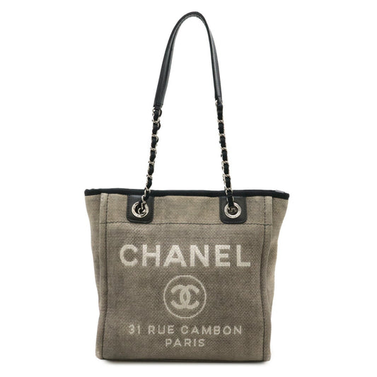 Chanel Deauville PM Tote Bag Canvas Leather
