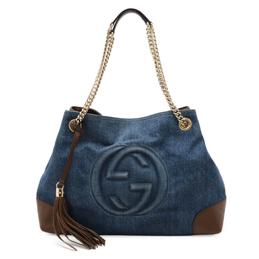 Gucci Soho Interlocking G Chain Bag Denim Leather