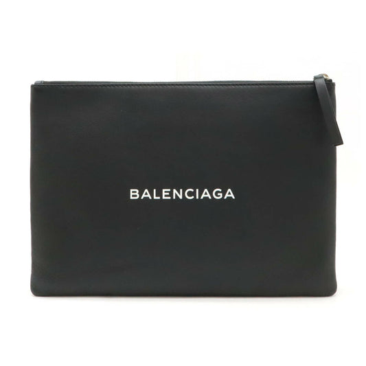 Balenciaga Leather Logo Clutch Bag Black