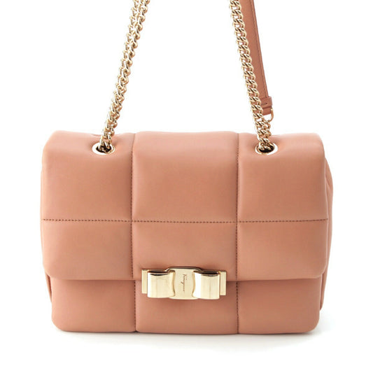 Salvatore Ferragamo Lambskin Vara Ribbon Quilted Chain Shoulder Bag