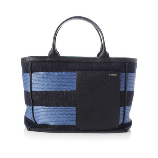 Valextra Canvas Denim Leather Tote Bag