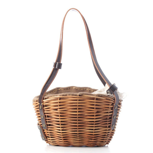 Ebagos Leather Raffia Straw Shoulder Bag