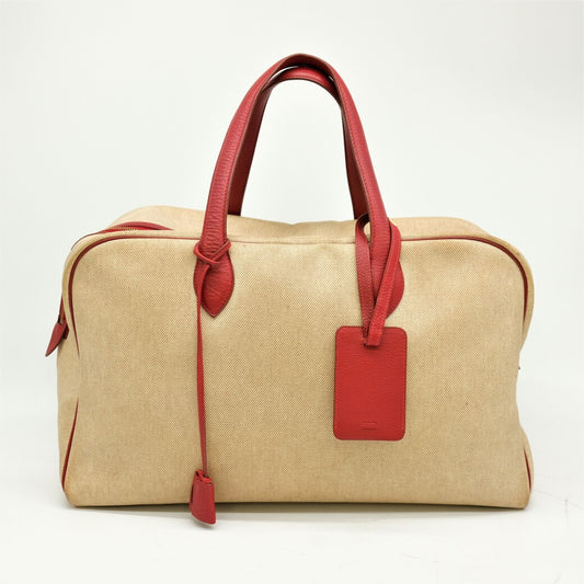 Hermes Victoria 43 Boston Bag Red Leather