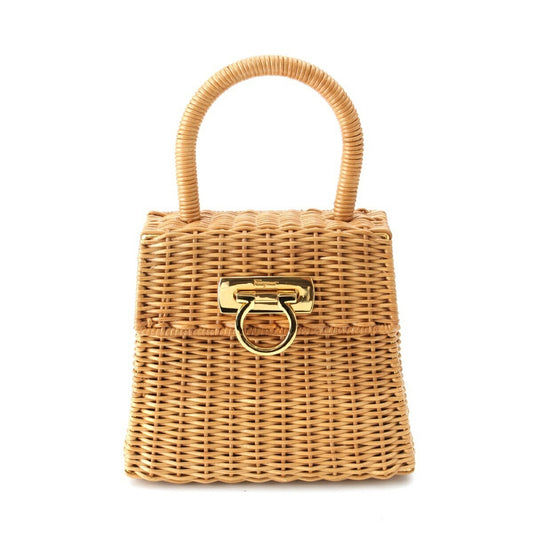 Salvatore Ferragamo Raffia Gancini Straw Top Handle Bag