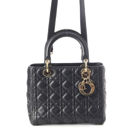 Christian Dior Lady Dior Leather Handbag Black
