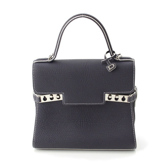 Delvaux Tempete PM Crispy Calf Handbag Navy White