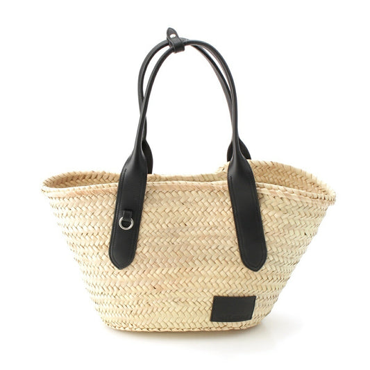 J&M Davidson Raffia Leather Tote Bag Beige Black