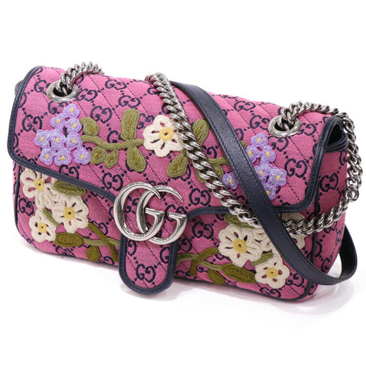 Gucci GG Marmont Floral Embroidery Quilted Shoulder Bag