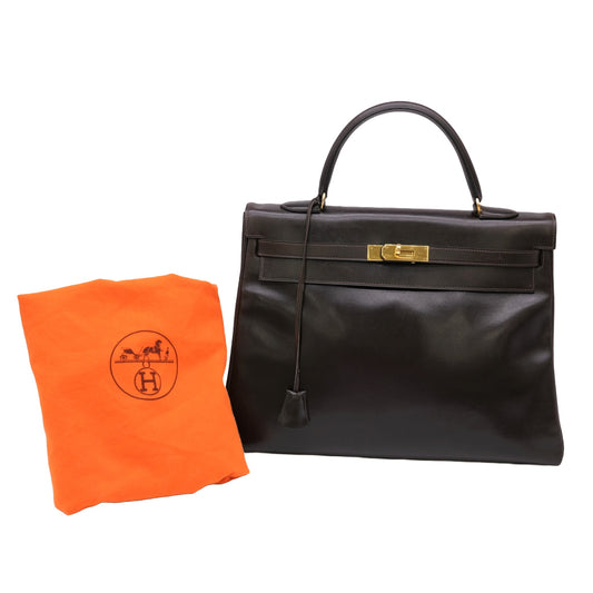 Hermes Kelly 35 Handbag Dark Brown Leather