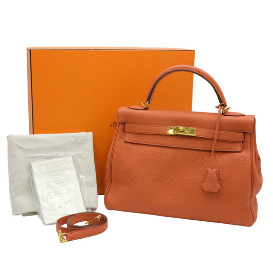 Hermes Kelly 32 Handbag Clemence Leather Orange