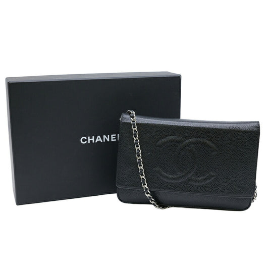 Chanel Caviar Chain Wallet Shoulder Bag Black