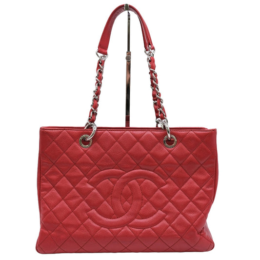 Chanel Caviar Skin Chain Shoulder Tote Red