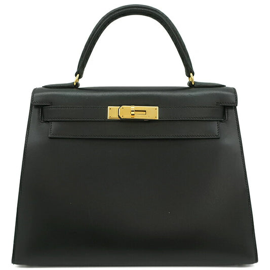 Hermes Kelly 28 Box Calf 2-Way Bag Black