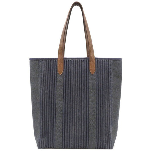 Hermes Calicut Cotton Leather Tote Bag Navy