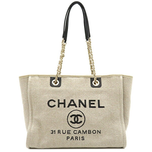 Chanel Canvas Leather Tote Bag Deauville