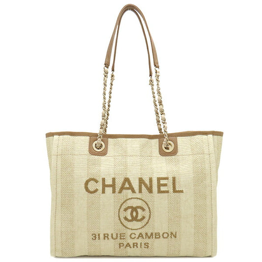 Chanel Deauville Tote MM Fabric Leather Bag