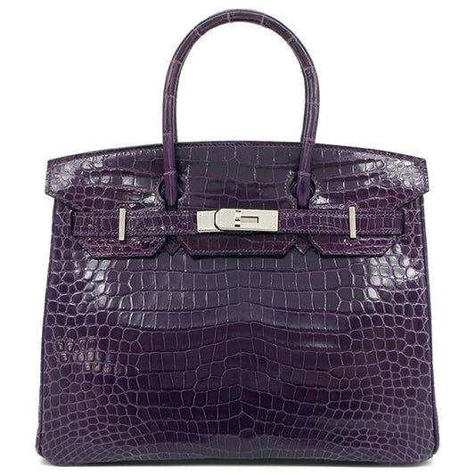 Hermes Amethyst Crocodile Birkin 30 Handbag