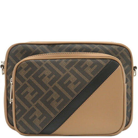 Fendi Diagonal Camera Case PVC Coated Canvas Leather Shoulder Bag