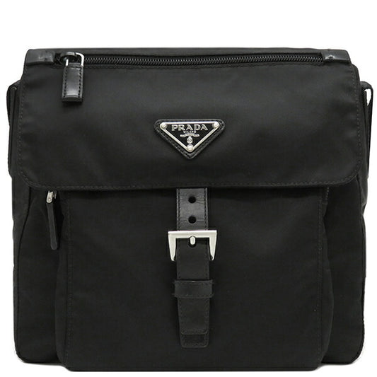 Prada Nylon Leather Shoulder Bag Black