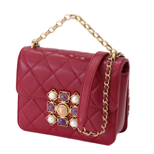 Chanel Lambskin Chain Shoulder Bag Red