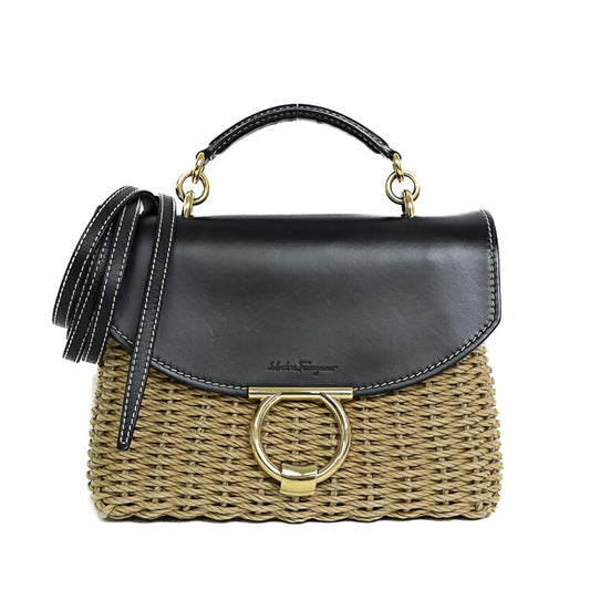 Salvatore Ferragamo Gancini Leather Straw 2way Bag