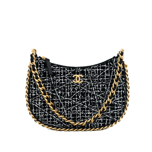 Chanel Tweed One Shoulder Bag Black