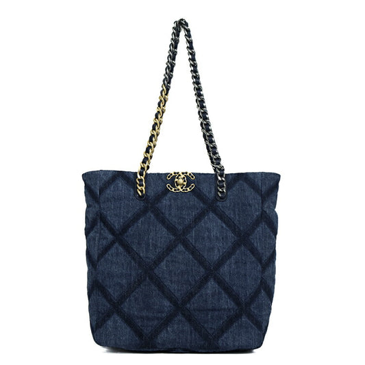 Chanel Denim Leather 19 Matelassé Tote Bag