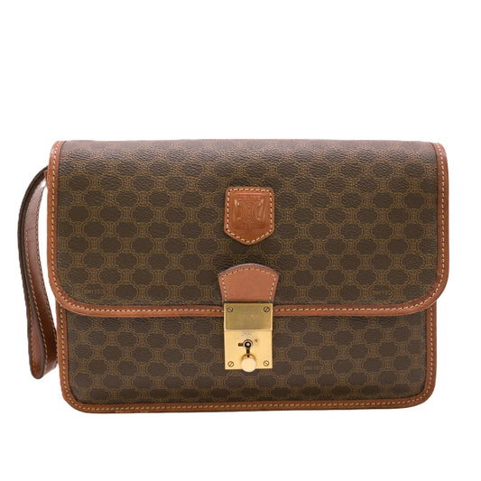 Celine Vintage Macadam PVC Clutch Bag Brown