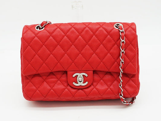 Chanel Caviar Skin Matelasse 25 W Flap Chain Shoulder Bag Red