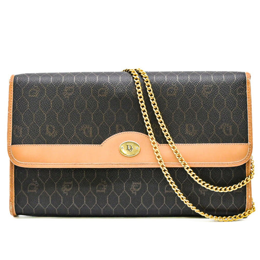 Dior Chain Shoulder Bag Dark Brown PVC