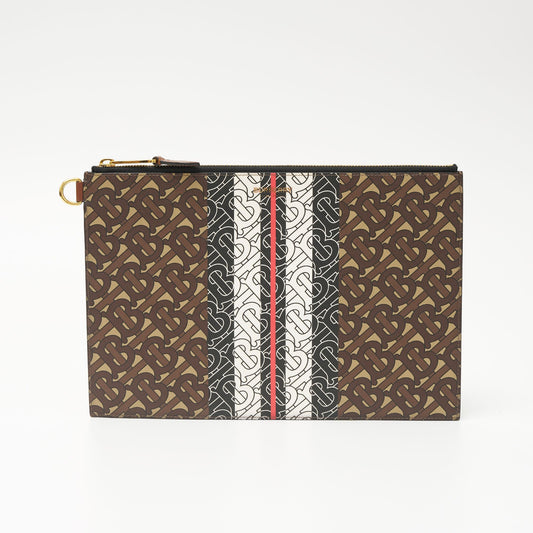 Burberry Monogram E Canvas Leather Clutch Bag