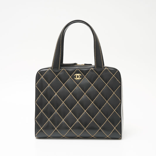Chanel Wild Stitch Leather Handbag Black Gold