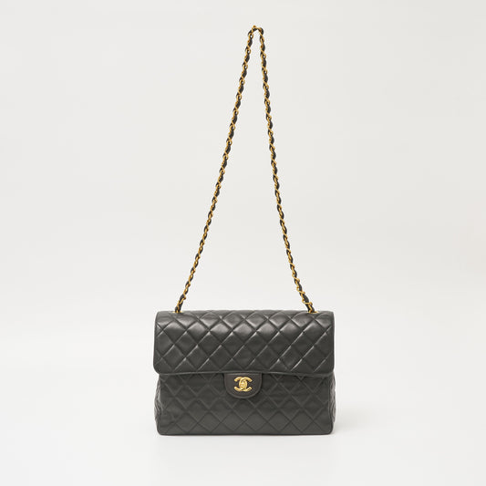 Chanel Lambskin Shoulder Bag Black Gold