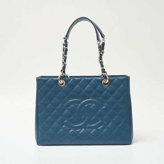 Chanel Caviar Skin Chain Tote Bag Navy Blue