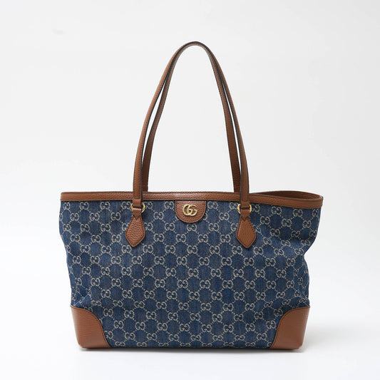 Gucci Ophidia GG Medium Tote Bag Denim Leather