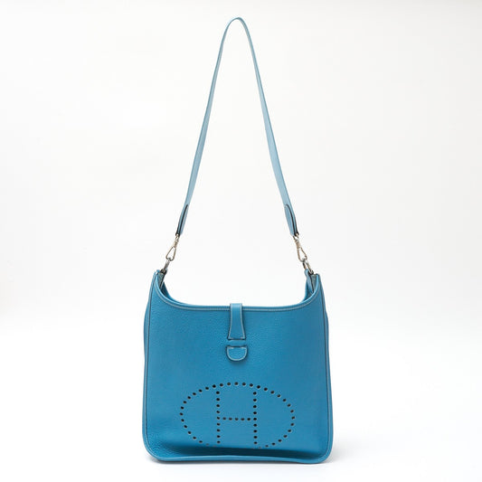 Hermes Evelyne GM Crossbody Bag Blue Leather