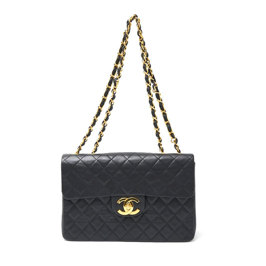 Chanel Lambskin Shoulder Bag Black Gold