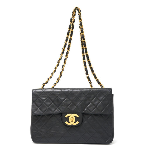 Chanel Lambskin Shoulder Bag Black Gold Hardware