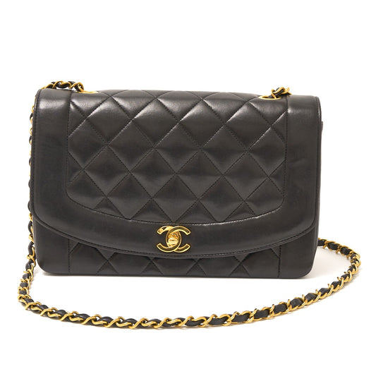 Chanel Diana Lambskin Chain Bag Black Gold
