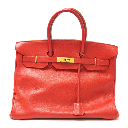 Hermes Birkin 35 Handbag Rouge Vif Gold