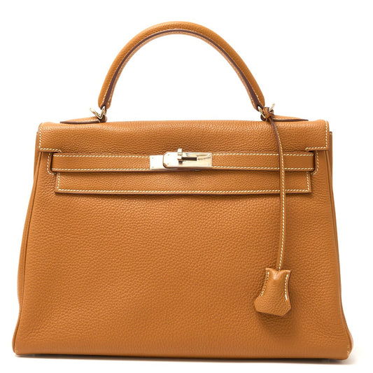Hermes Kelly 32 Handbag Brown Silver
