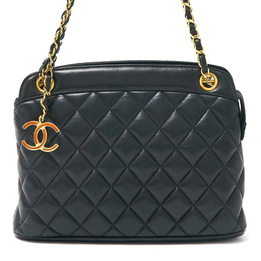 Chanel Lambskin Chain Shoulder Bag Black Gold