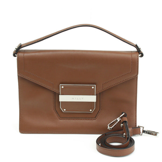 Milly Leather Square 2WAY Shoulder Bag Brown