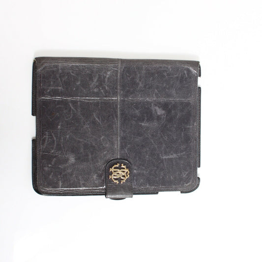 Roberto Cavalli iPad Case Dark Gray Leather