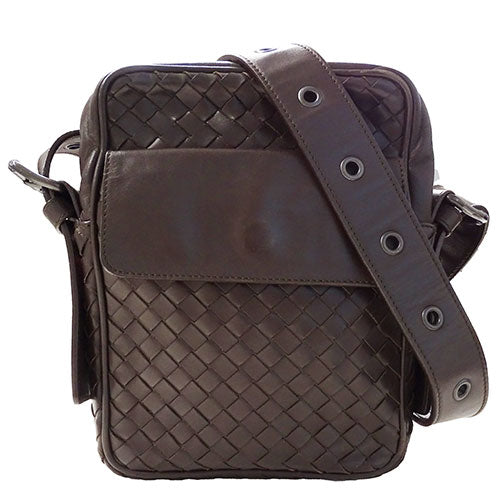 Bottega Veneta Leather Shoulder Bag Dark Brown