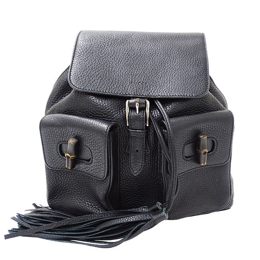 Gucci Leather Bamboo Backpack Black