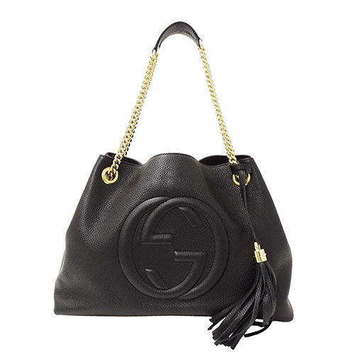 Gucci Leather Soho Black Chain Tote Bag