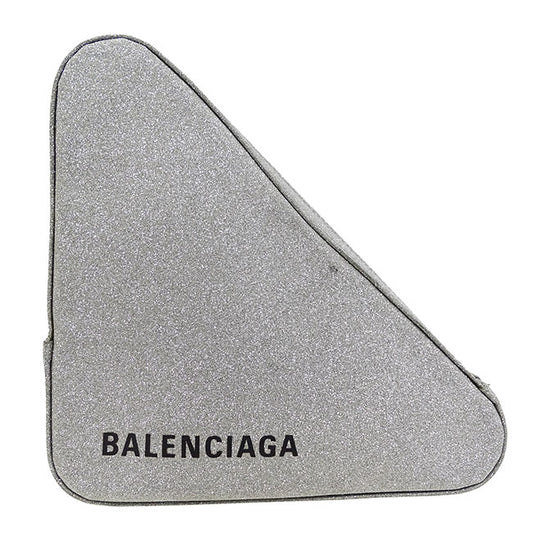 Balenciaga Leather Triangle Clutch Bag Silver